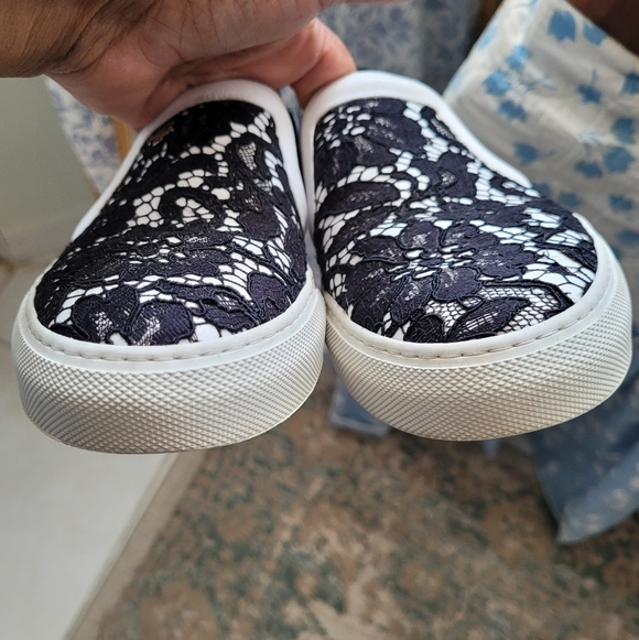 Givenchy White & Black Lace Slip-On Sneakers